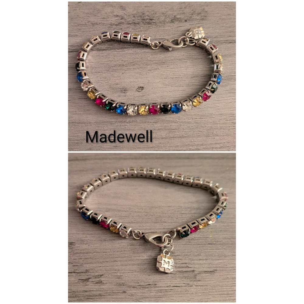 Madewell Multi Color Crystal Tennis Bracelet Silver Tone Rainbow Stone Jewelry